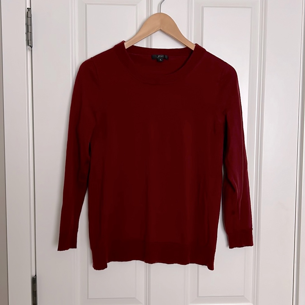100% Merino J. Crew Tippi sweater in burgundy
